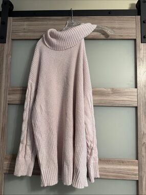 torrid Pale Pink Cable-Sleeve Turtleneck Sweater with One Open Shoulder